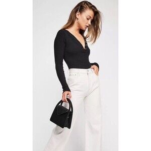 Intimately Free People (XS-TP) Up All Night Button Up Bodysuit Black Date Night